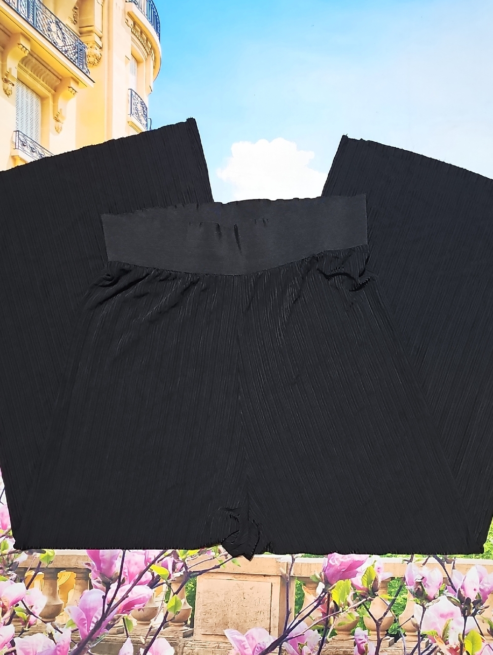 Igor Fynn Black Wide Leg Super High Rise Textured Stretchy Pants Size Small